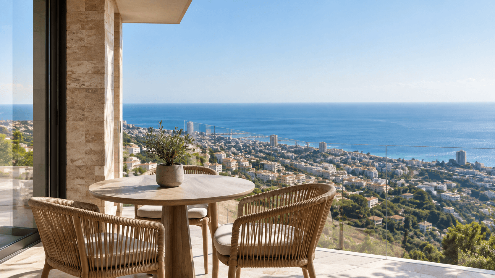 Terrace table looking out over the sea